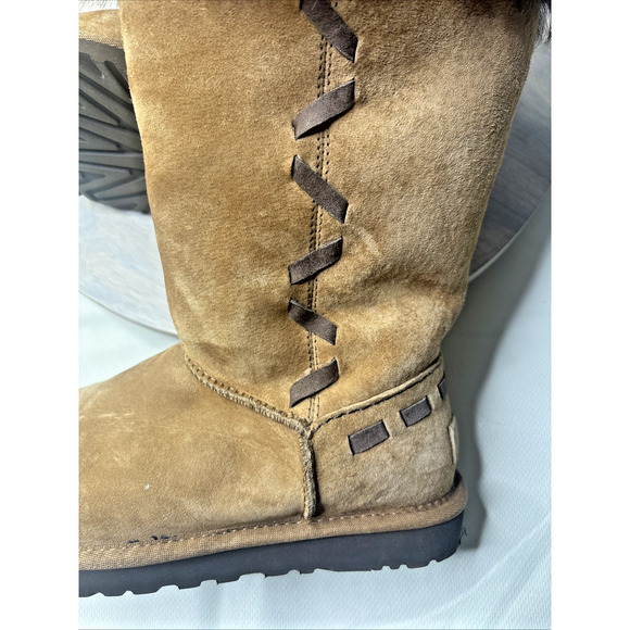 UGG Australia Fur Cuff Suede Winter Boots Brown Women’s Size 6 - Picture 10 of 10
